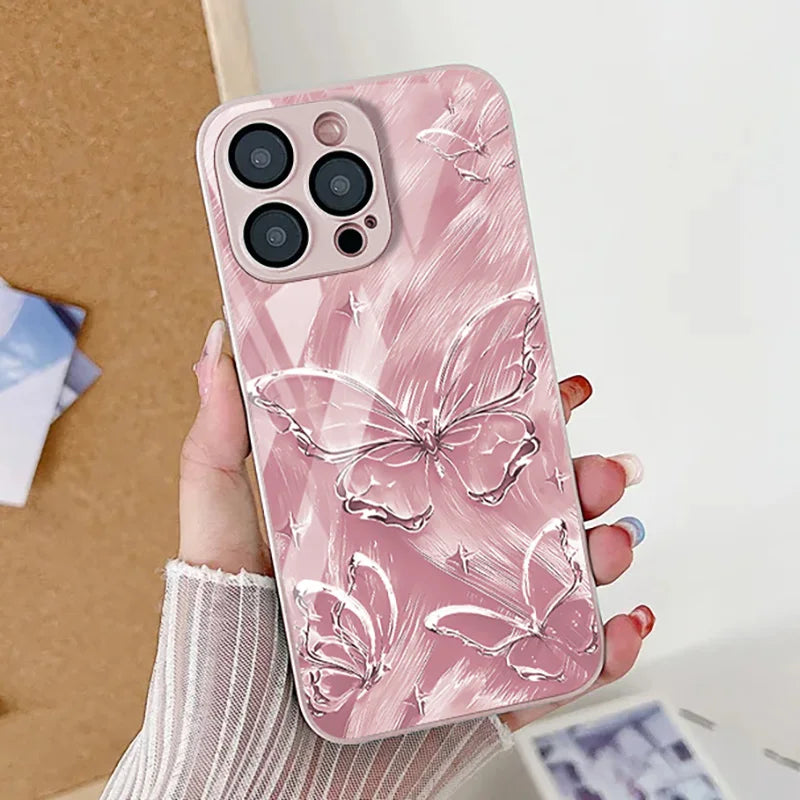 Elegant Marble Pattern iPhone Case With Tempered Glass Cover