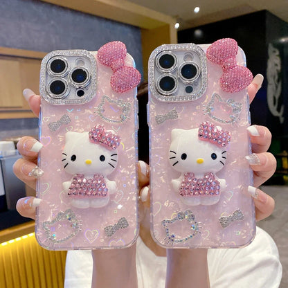 3D Cute Cartoon Glitter iPhone Case with Sparkle Design