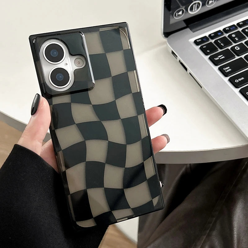 Rectangular Edge Black Twisted Chessboard Phone Case