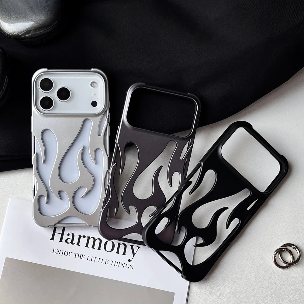 3D Flame Pattern Hollow Phone Case For iPhone Slim Shockproof Back Cover Fashion Soft TPU