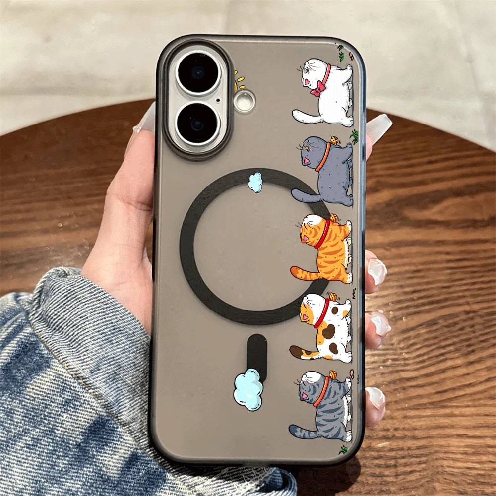 Hanging Cat Cloud Sun Print Magnetic Phone Case For iPhone