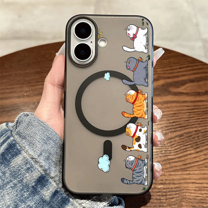 Hanging Cat Cloud Sun Print Magnetic Phone Case For iPhone