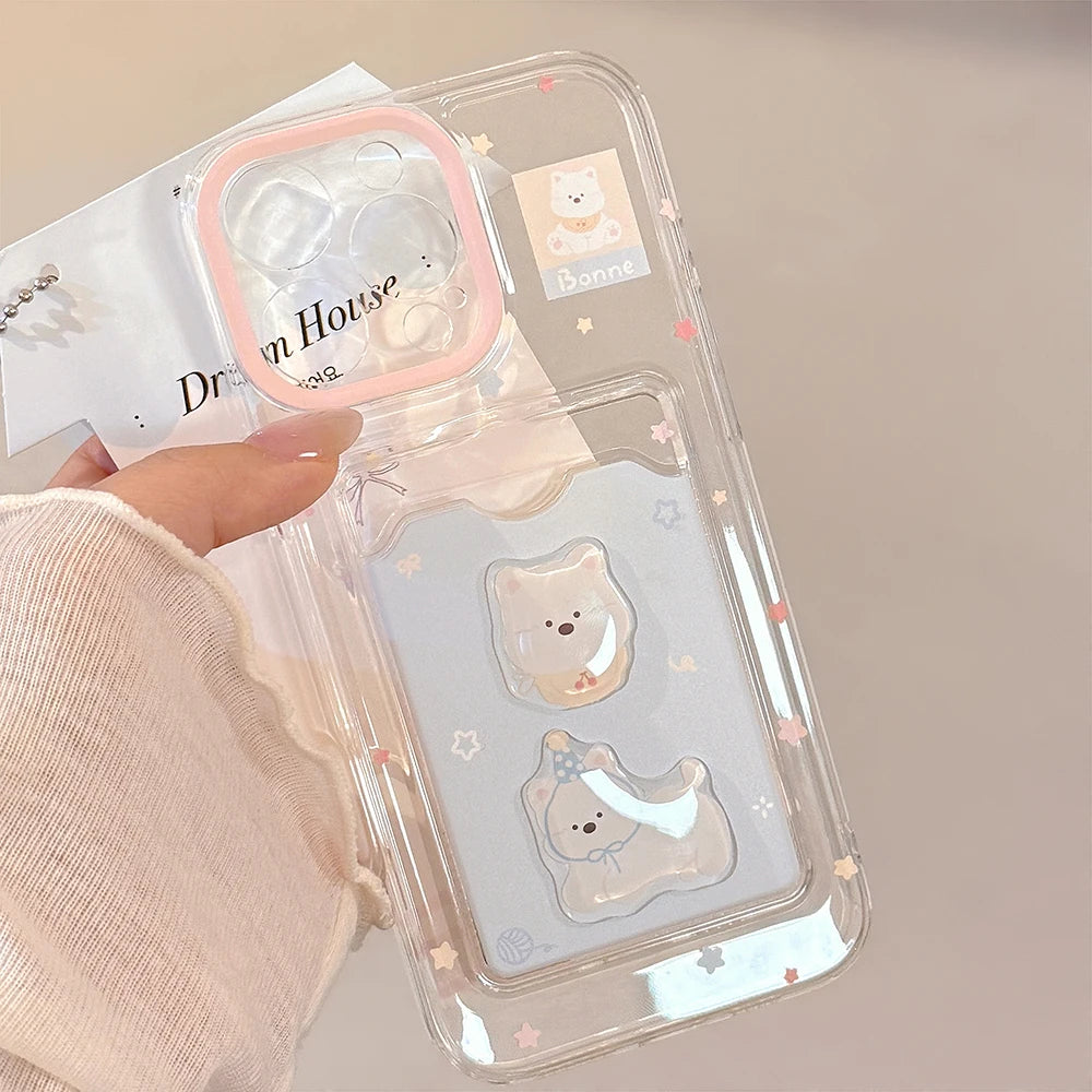 Cartoon Dog Cute Puppy Wallet Card Holder Slot Phone Case