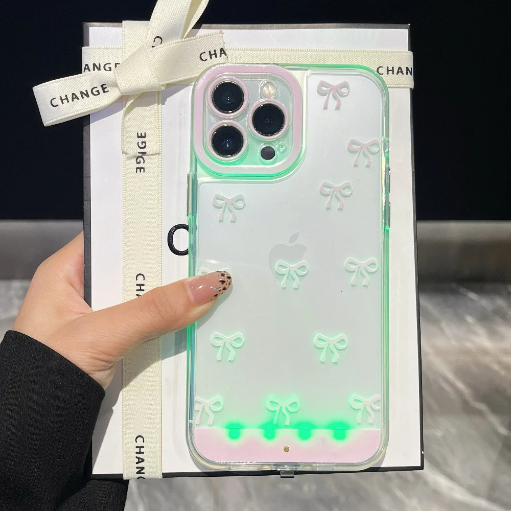 Change Color Luminous Call Light Up Flash Bowknot Phone Case For iPhone