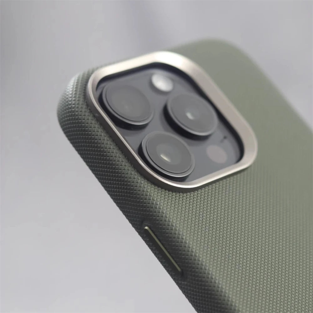 Luxury Alloy Lens Frame Particle PU Leather Magnetic Case For iPhone