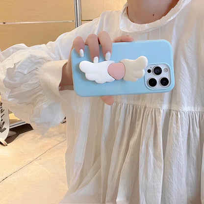 Kawaii 3D Angel Wings Soft Silicone Case With Stand Holder Cover Phone Case