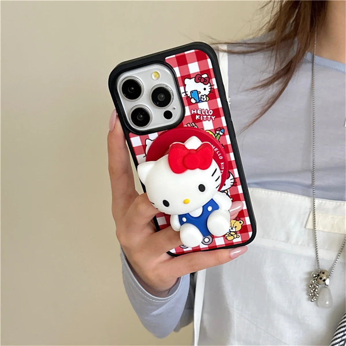 Fashion Cute Kitty Cat Plaid Pattern Magnetic Phone Case For iPhone