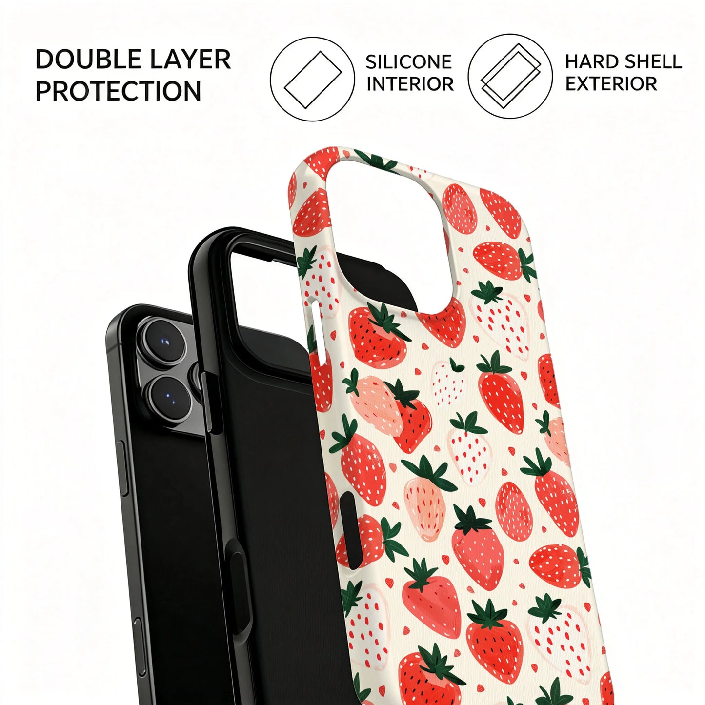 Hand Drawn Strawberry Double Layer Magnetic Phone Case For iPhone Magsafe Protective Cover Coque