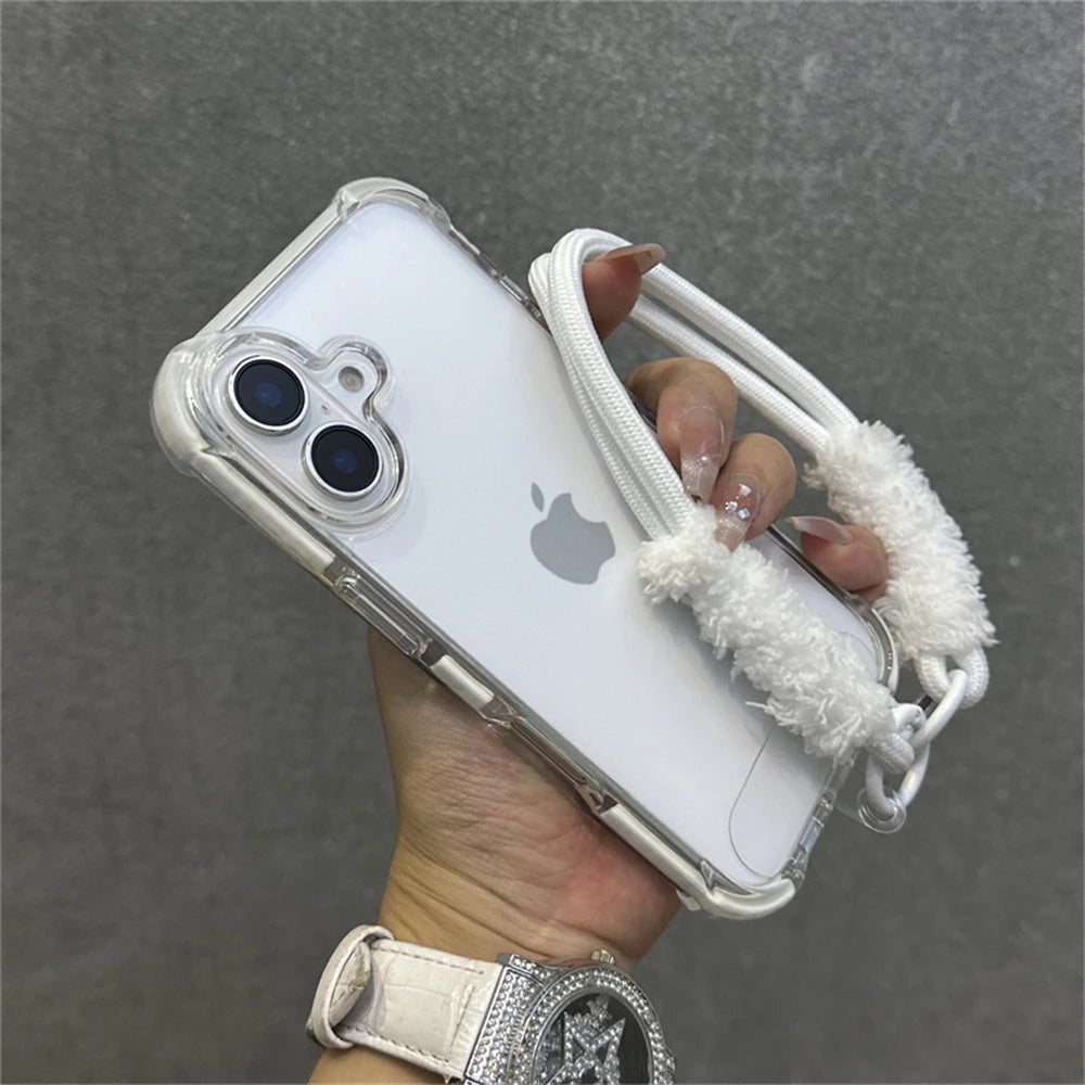 Hybrid Bumper Armor Transparent With Wrist Strap Case For iPhone Shockproof Air Bag Cover