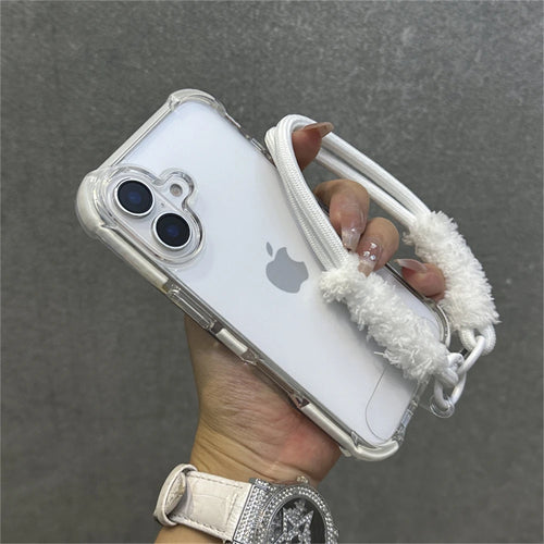 Hybrid Bumper Armor Transparent With Wrist Strap Case For iPhone Shockproof Air Bag Cover