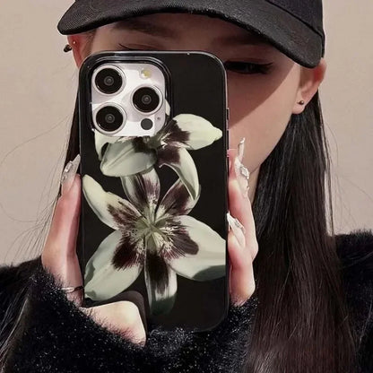 Elegant Lily Orchid Flower Print Soft Phone Case For iPhone Y2K Shockproof Cover ﻿
