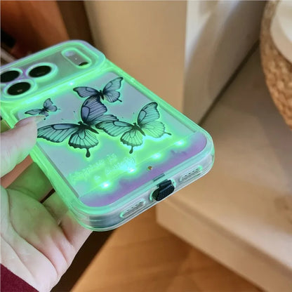 Change Color Luminous Call Light Up Purple Butterfly Pattern Phone Case For iPhone