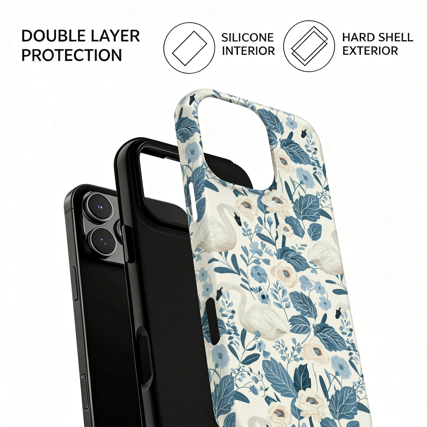 Elegant Swan Blue Floral Botanical Magnetic Case For iPhone