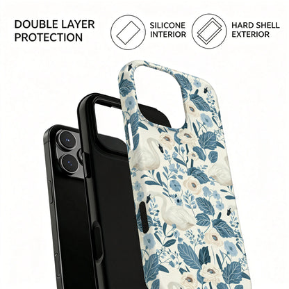 Elegant Swan Blue Floral Botanical Magnetic Case For iPhone