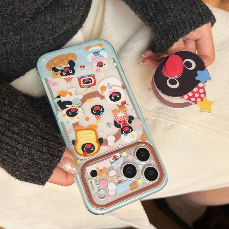 Kawaii Cartoon Penguin Magnetic Bracket Phone Case For iPhone