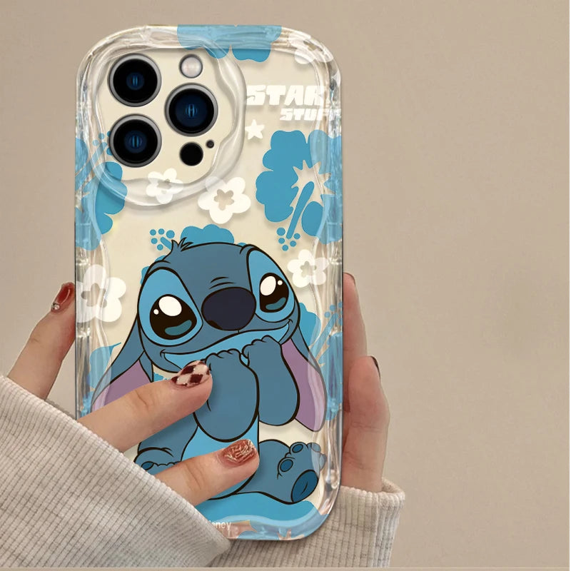 Stitch Angel Fun Cute Clear Wavy Silicone Phone Case For IPhone