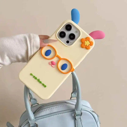 Kawaii 3D Cartoon Glasses Flower Rabbit Soft Silicone Phone Case For iPhone
