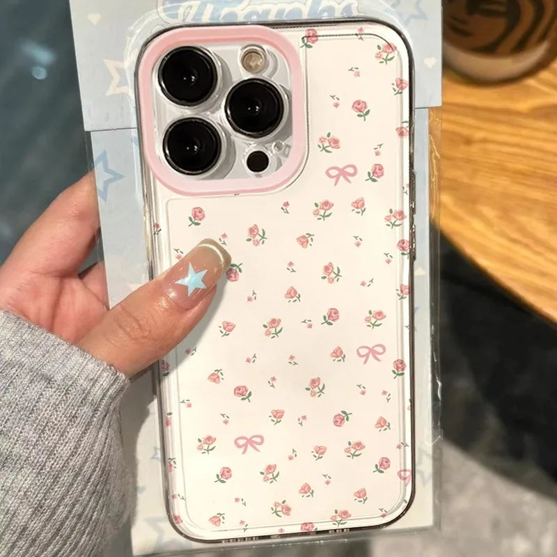 Transparent Pink Little Flowers Soft Case For iPhone