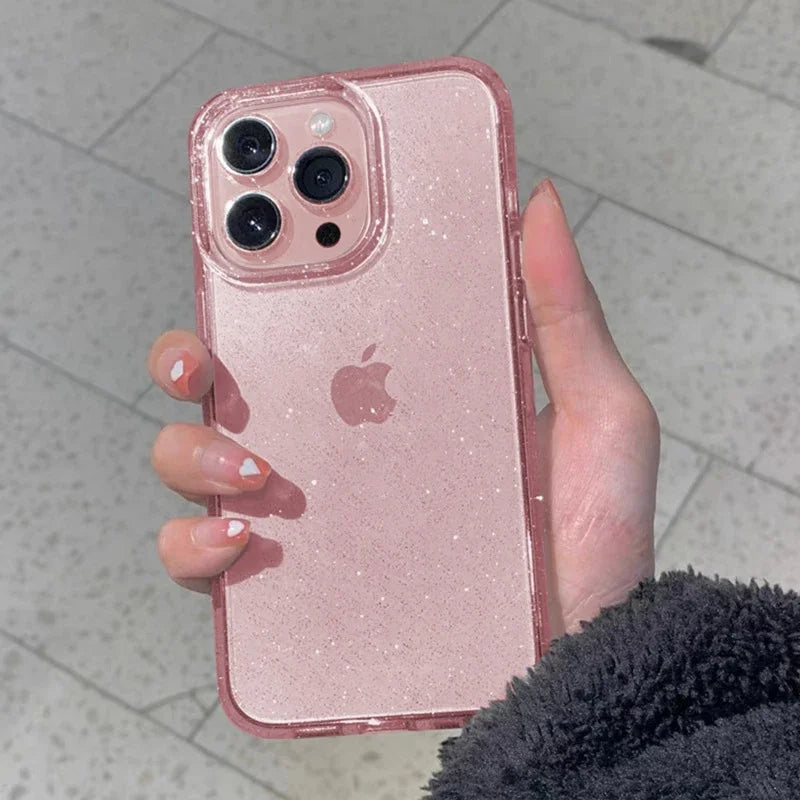Pink Glitter Bling Clear Soft Case For IPhone