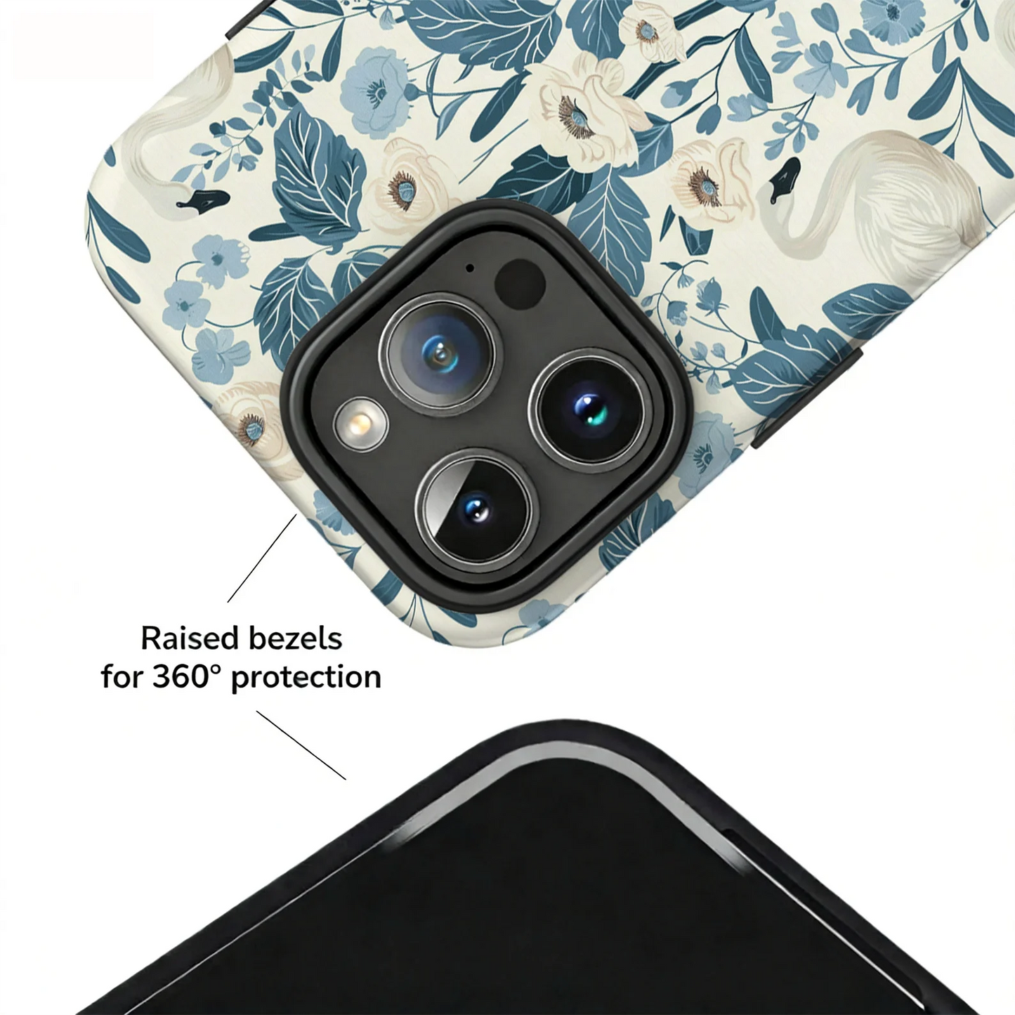Elegant Swan Blue Floral Botanical Magnetic Case For iPhone