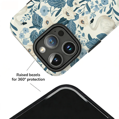 Elegant Swan Blue Floral Botanical Magnetic Case For iPhone