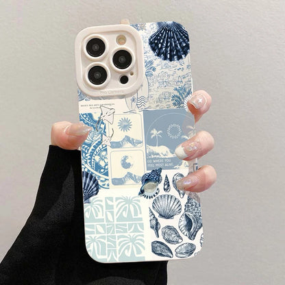 Ocean Creative Coastal Seashell Seaweed Pattern Phone Case For iPhone
