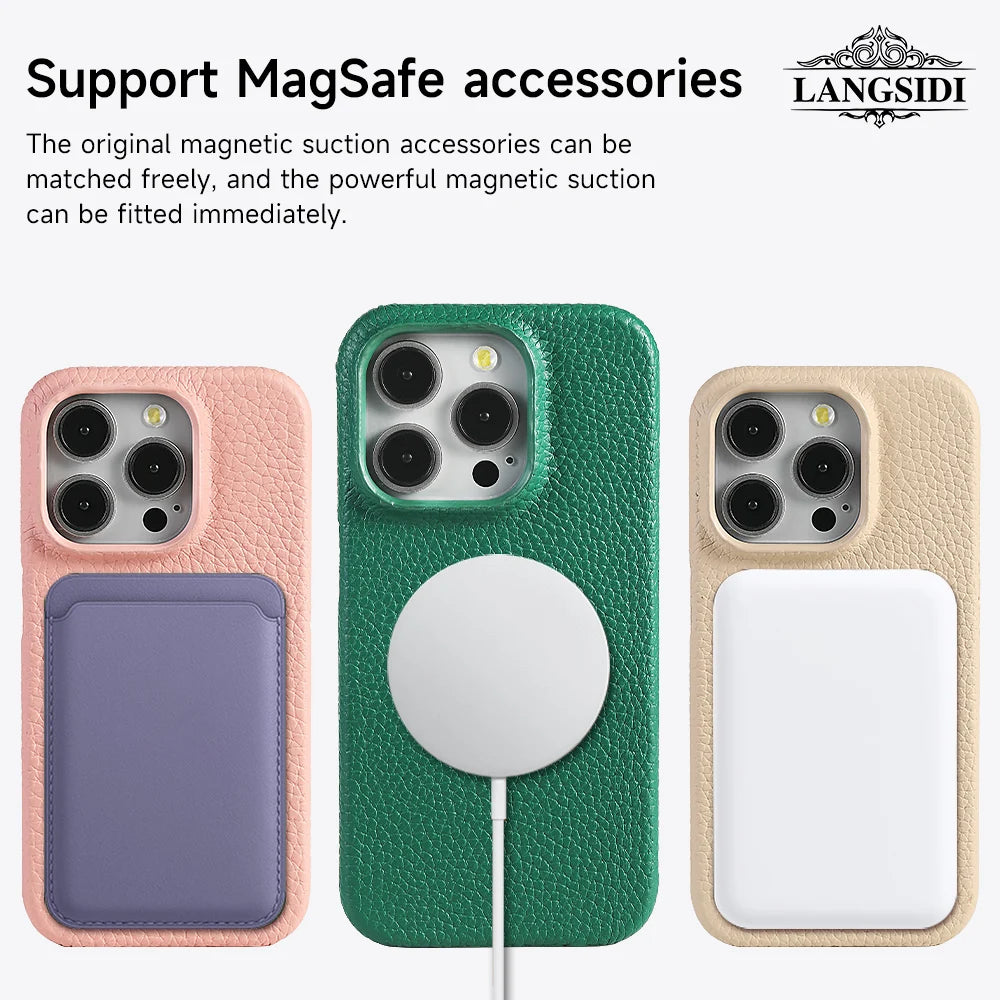 Luxury Cowhide Leather MagSafe iPhone Case