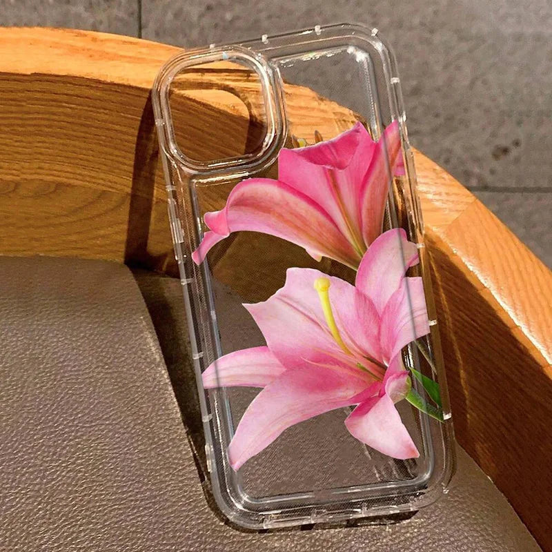 Cherry Flower Print Clear Case For iPhone Stylish Shockproof Soft Cover