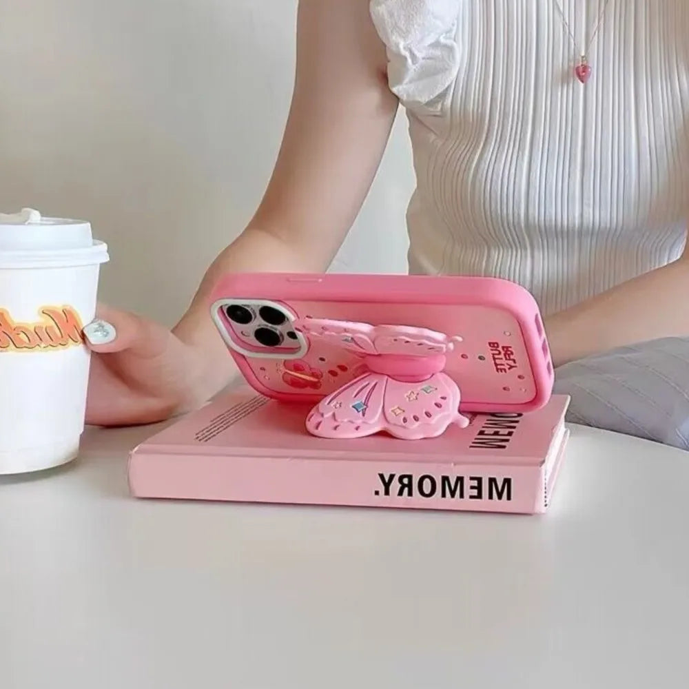 3D Butterfly Folding Bracket Phone Case For iPhone