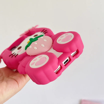 Korea Cute Bowknot Strawberries Sanrio Kitty Cat 3D Silicone Soft Phone Case For iPhone