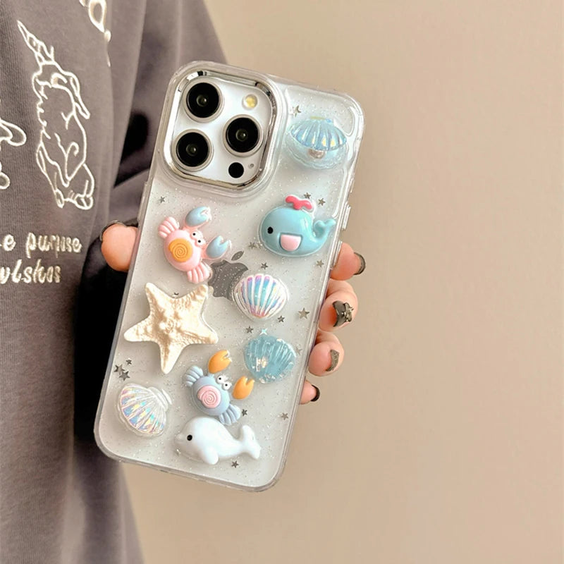 Cute 3D Seashell Starfish Conch Glitter Phone Case