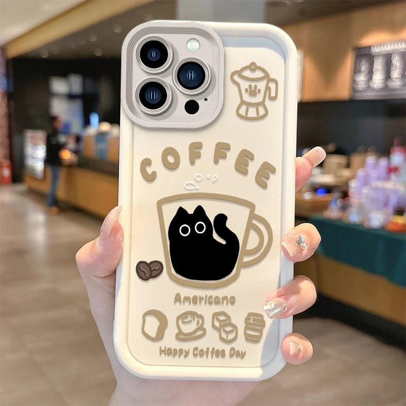 Cute Popular Coffee Cat Cartoon Phone Case For iPhone
