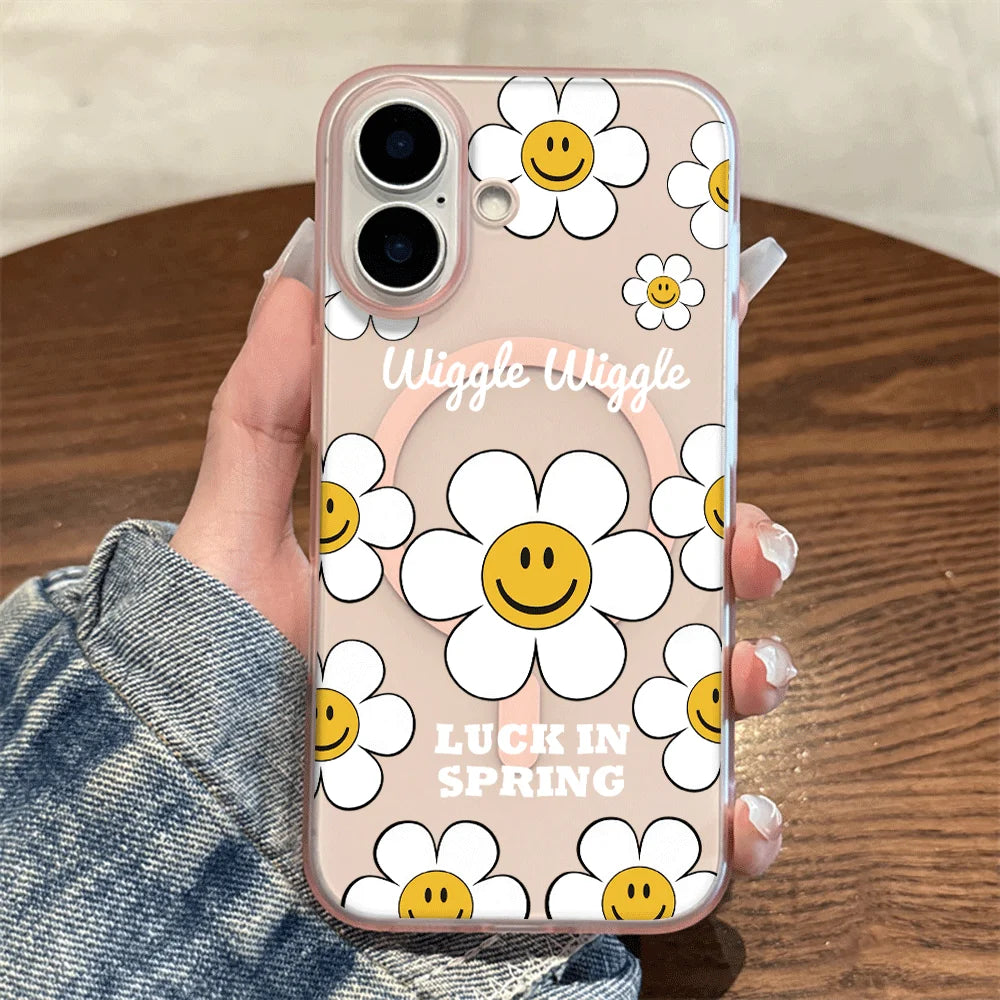 Smiley Daisy Letter Print Wireless Charging Phone Case For Magsafe iPhone