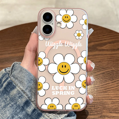 Smiley Daisy Letter Print Wireless Charging Phone Case For Magsafe iPhone