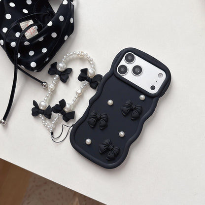 Korean 3D Bowknot Pearl Silicone Phone Case For iPhone