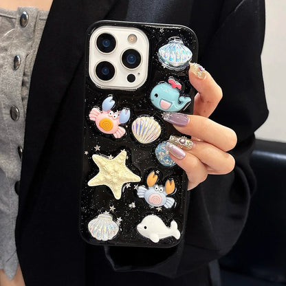 Cute 3D Seashell Starfish Conch Glitter Phone Case
