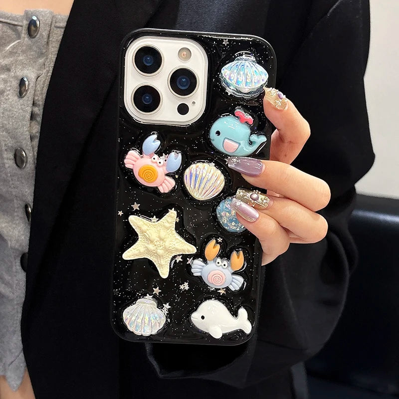 Cute 3D Seashell Starfish Conch Glitter Phone Case