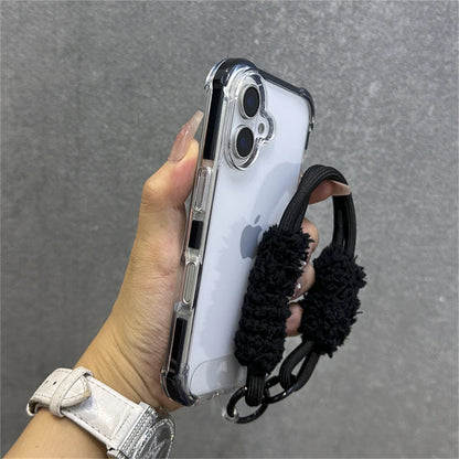 Hybrid Bumper Armor Transparent With Wrist Strap Case For iPhone Shockproof Air Bag Cover