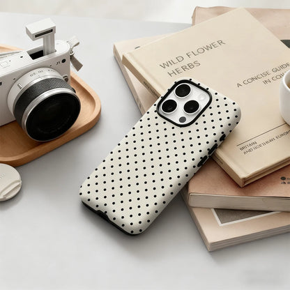 Classic Black Polka Dots Cream Phone Case For Luxury Double Layer Back Cover