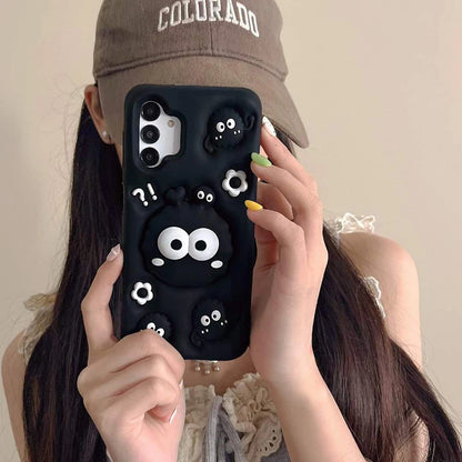 For iPhone Cartoon Coal Ball Case Soft Silicone Cover With Stand Holder