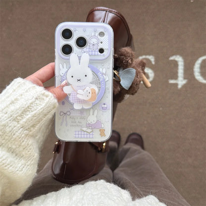 Korean INS Star Bow Rabbit With Magsafe Stand Phone Case For iPhone