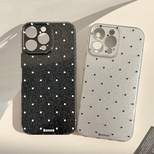 Lovely Glitter Korean Ins Sparkling Black White Polka Dots Phone Case