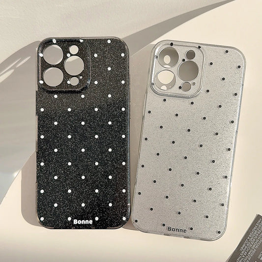 Lovely Glitter Korean Ins Sparkling Black White Polka Dots Phone Case