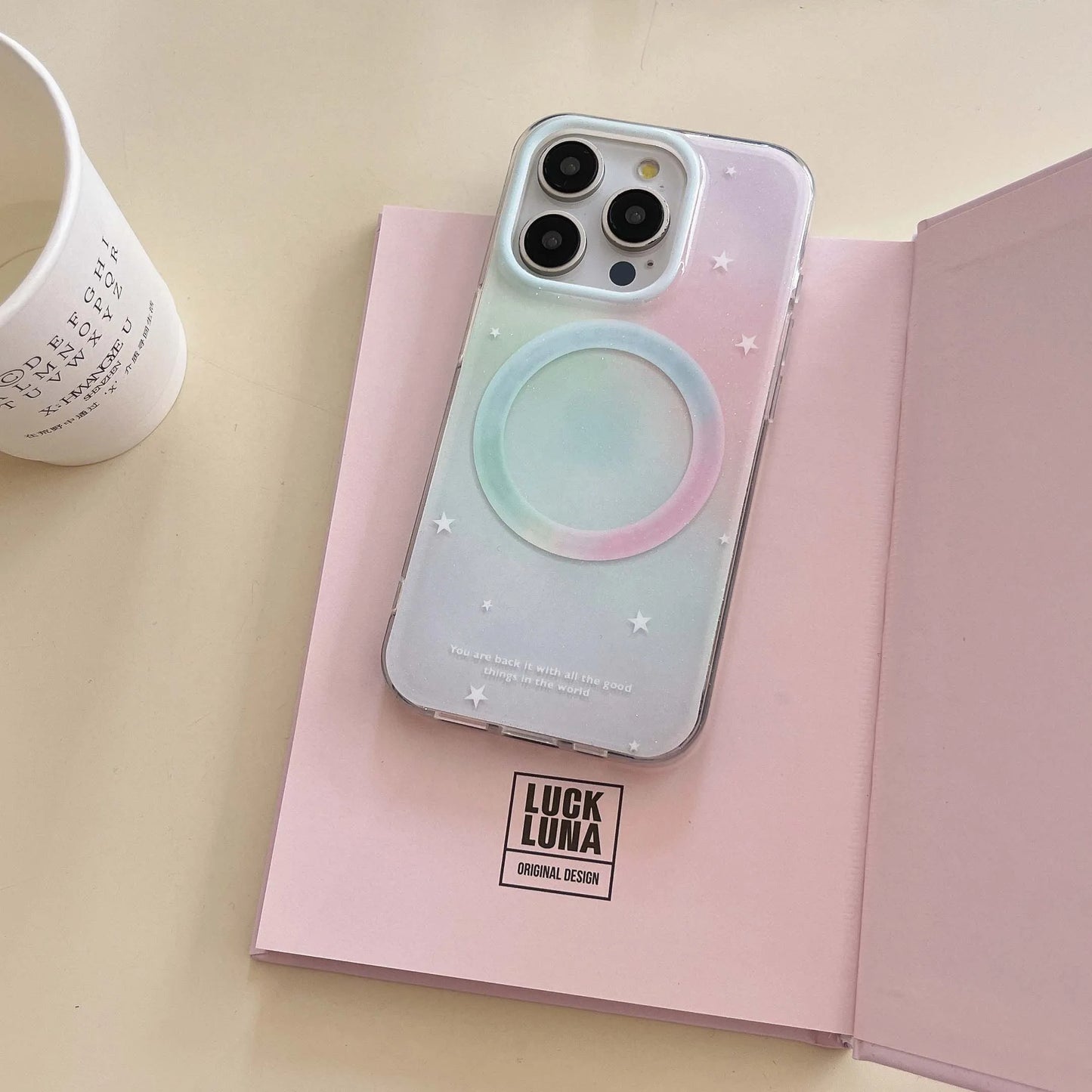 Gradient Shell Magnetic Stand Holder Cartoon Strawberry Phone Case