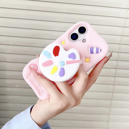 Korean 3D Color Painting Telescopic Colorful Bracket Case For iPhone