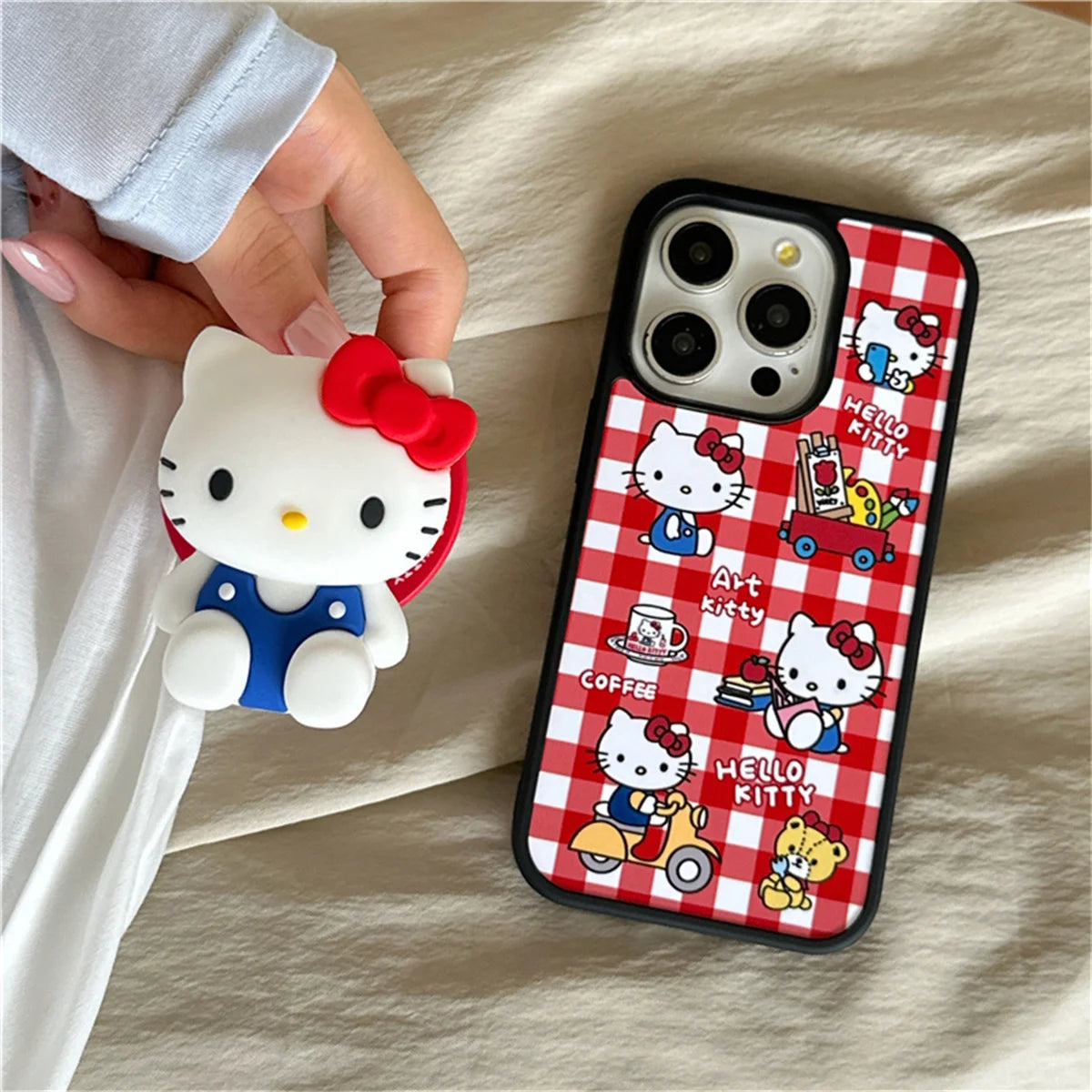 Fashion Cute Kitty Cat Plaid Pattern Magnetic Phone Case For iPhone