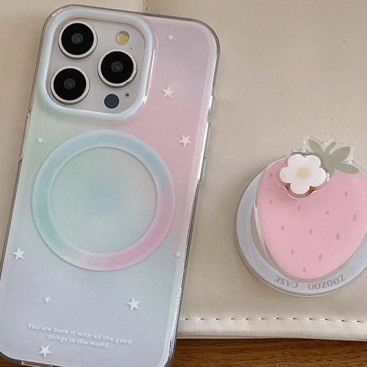 Gradient Shell Magnetic Stand Holder Cartoon Strawberry Phone Case
