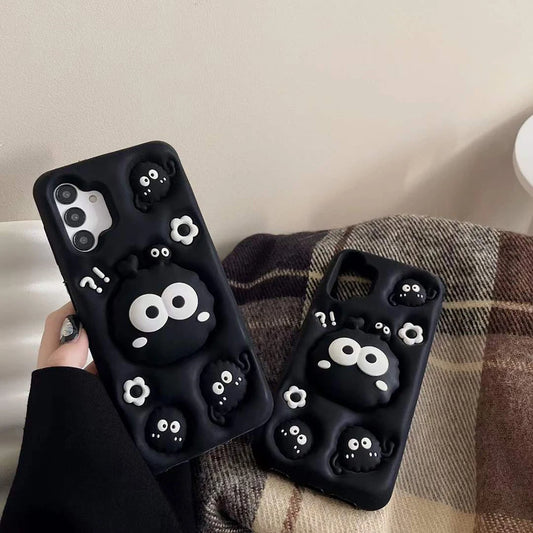 For iPhone Cartoon Coal Ball Case Soft Silicone Cover With Stand Holder