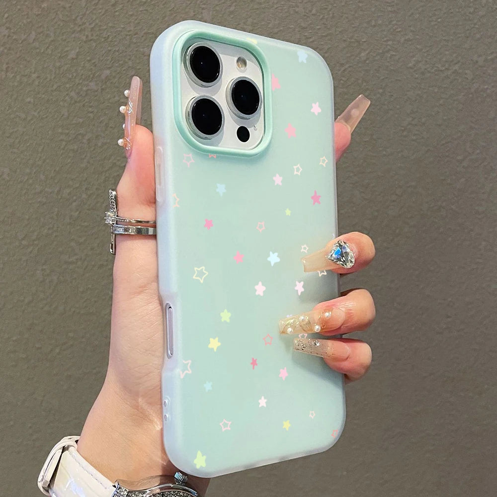 Cute Pastel Color Colorful Star Pattern Phone Case For iPhone