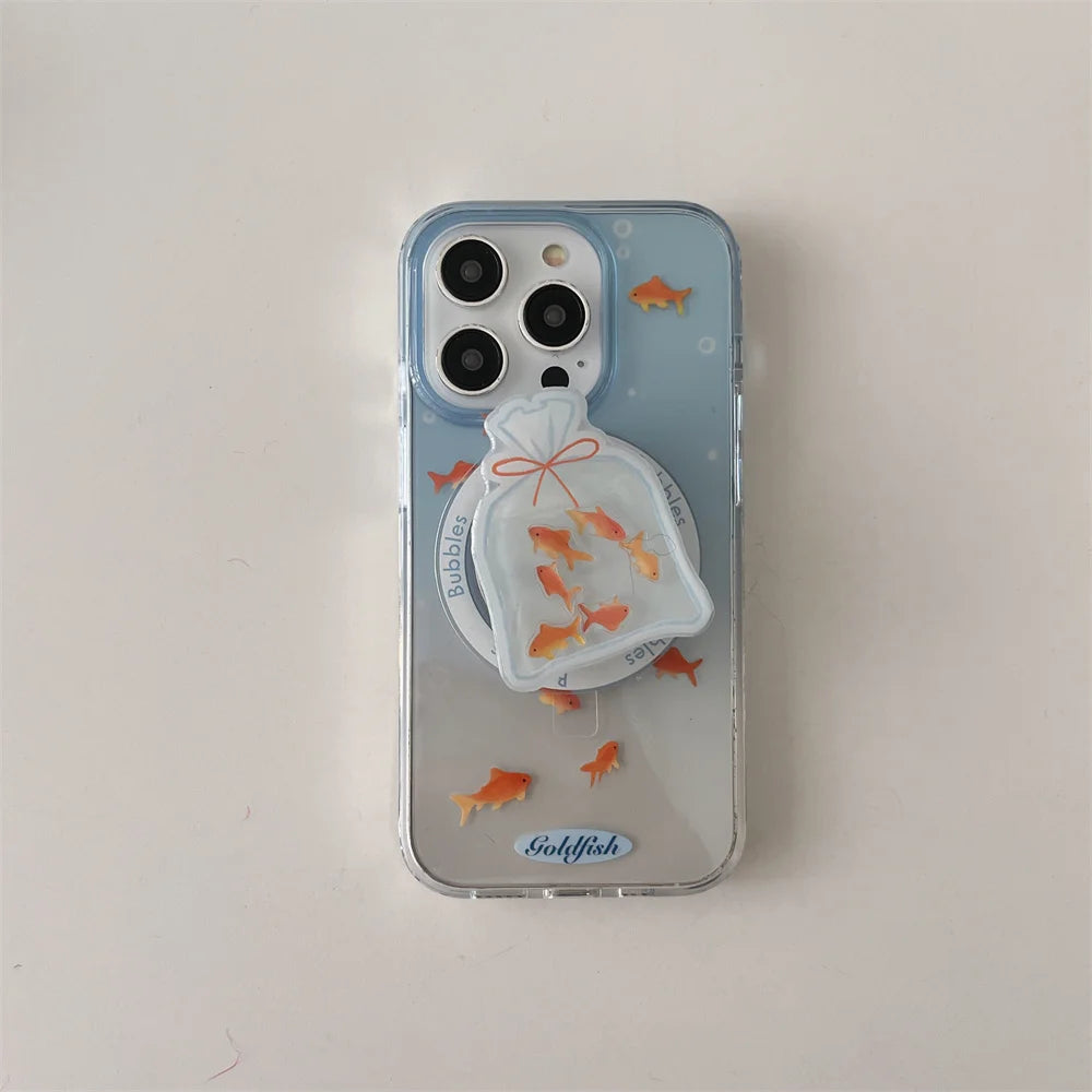 Blue Cute Gradient Color Fish Wireless Charge Case For iPhone